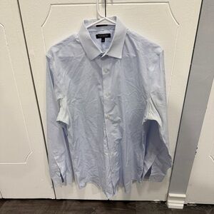 Banana Republic White and Blue Slim Fit Non-Iron Cotton Button Down Shirt